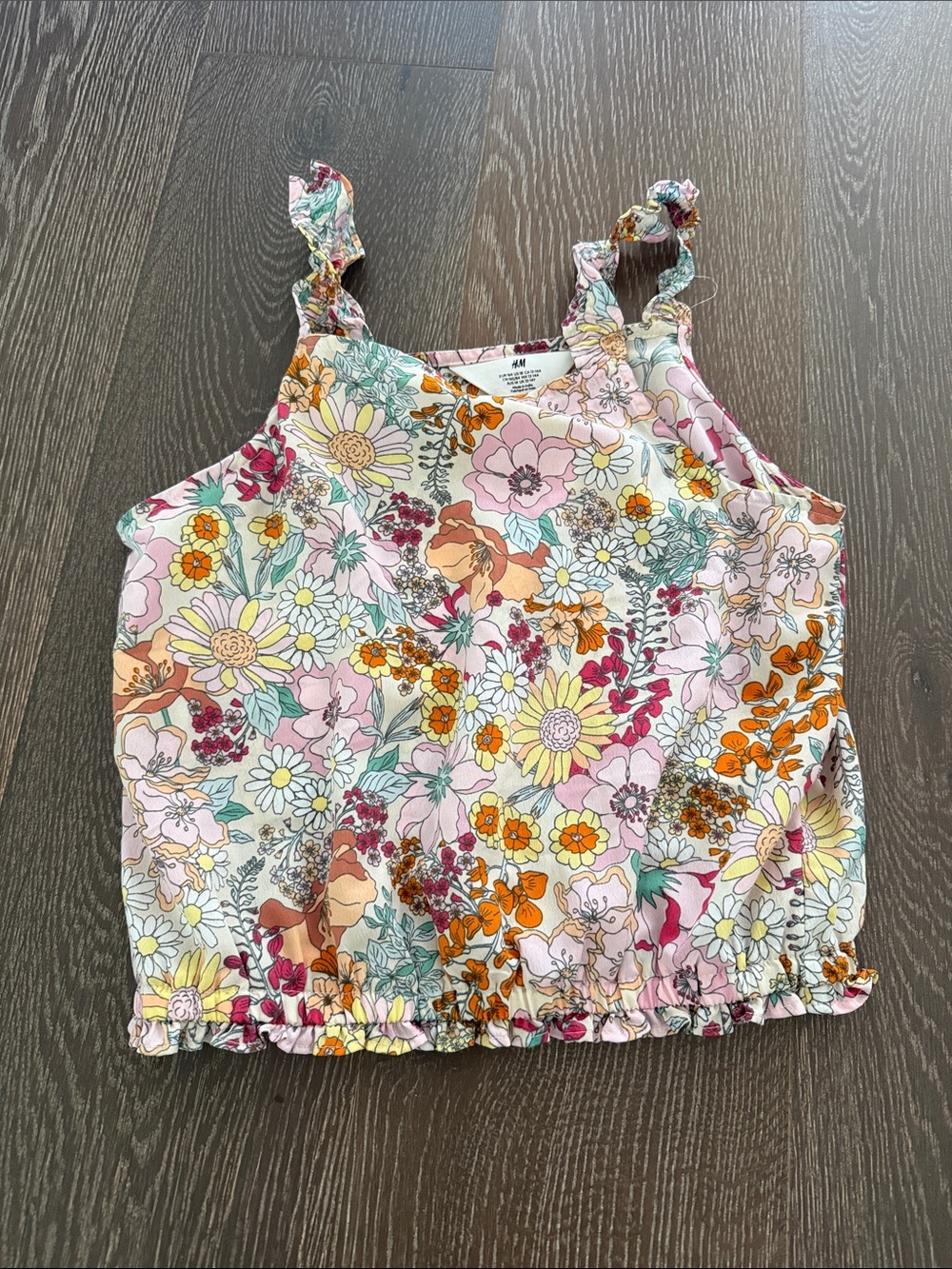 H&M Girls Floral Ruffle Strap Tank Top - Pink, Yellow & Orange